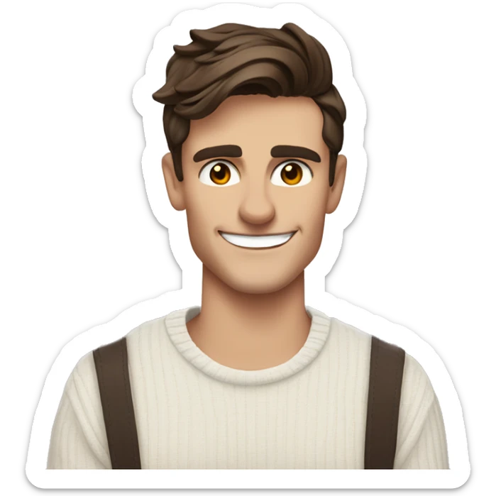 One simple, cute, emoji of Antoni Porowski from Queer Eye in a white sweater. Dark brown hair  sticker