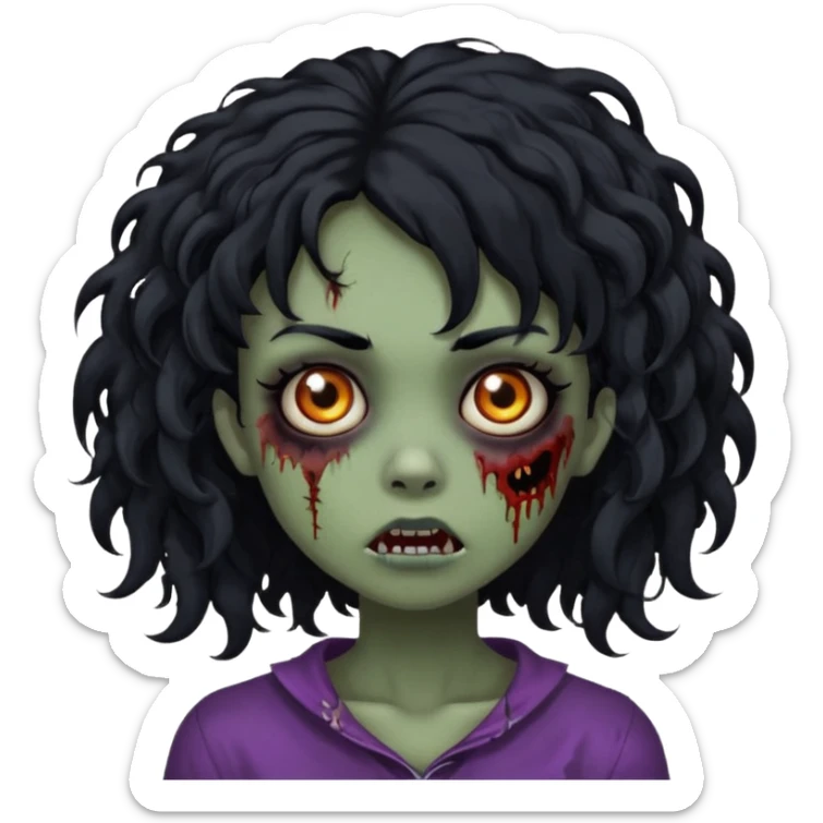 girl, zombie, black hair, medium long,...
girl  zombie, black hair, medium long curly, emo, shaggy, dark, spooky, creepy expression emoji created using Al. Copy and paste Boy, zombie, black hair, medium long, emo, shaggy, dark, spooky, creepy expression emoji to use or share on Discord and Slack. sticker