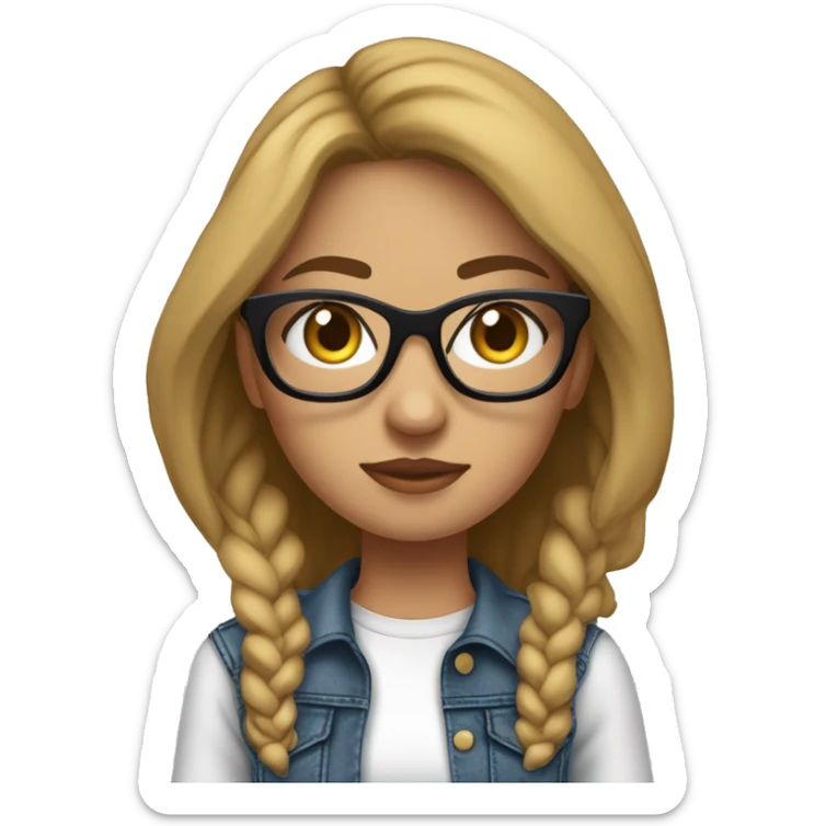 chica blanca con gafas, ojos marrones cabello largo negro, flaca, buen perfil, camiseta blanca y jean azul zapatos nike sticker