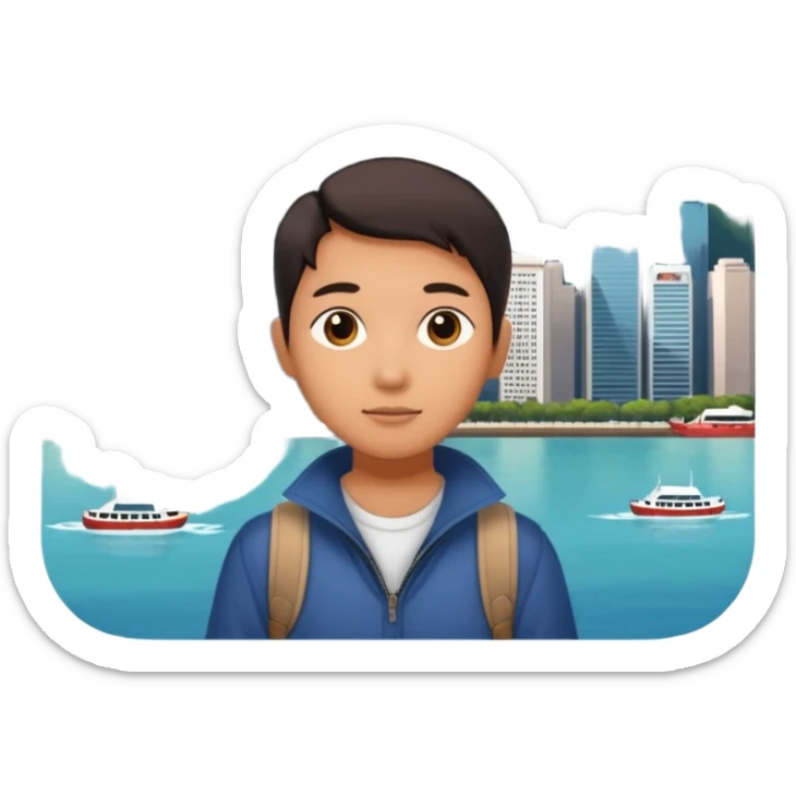 icon of a Chinese traveling to explore city, background of Hong Kong sticker
