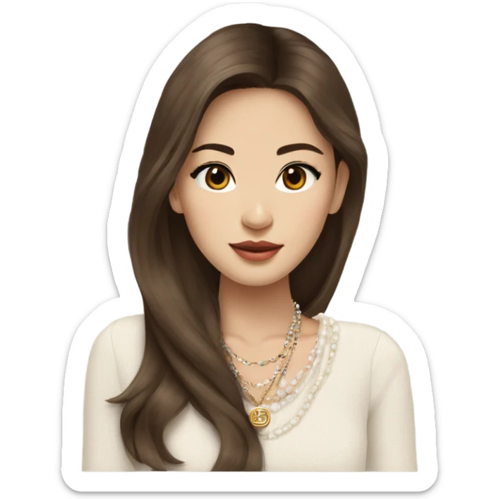 Realistic brown hair blue eyes Chanel Asian Girl with Birkin bag and Chanel necklace sticker