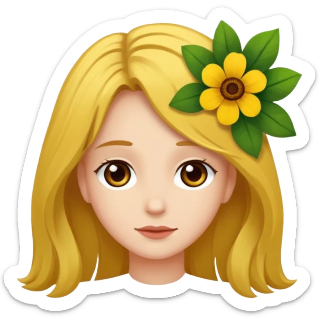 Ein braunhaariges Mädchen (glatte Haare ) mit einen Blume hinter dem ohr lange haare zur Seite kuckend  sticker