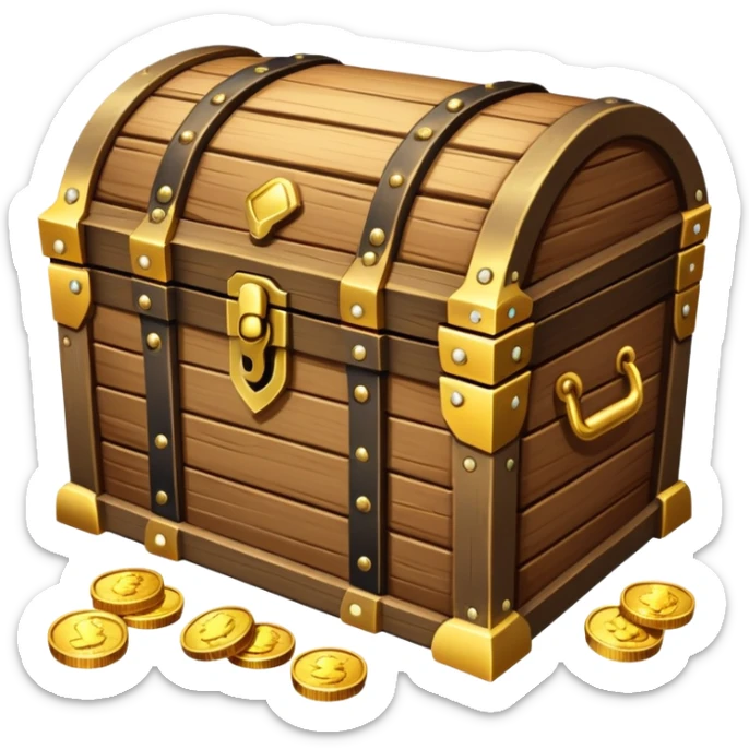 wooden treasure chest filled with gold coins and jewels sticker