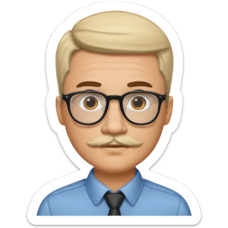 homme avec une coupe de cheveux raie au milieux lunette moustache sticker