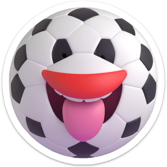 soccer ball with a big smile and tongue sticking out, playful and cute sticker