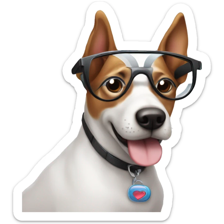 A dog with futuristic glasses and saying I love you Katherine sticker