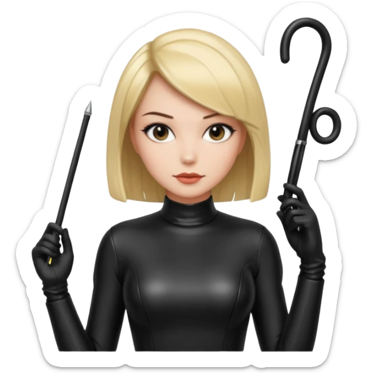 madam with straight bob hairstyle in black latex with whip in hand sticker