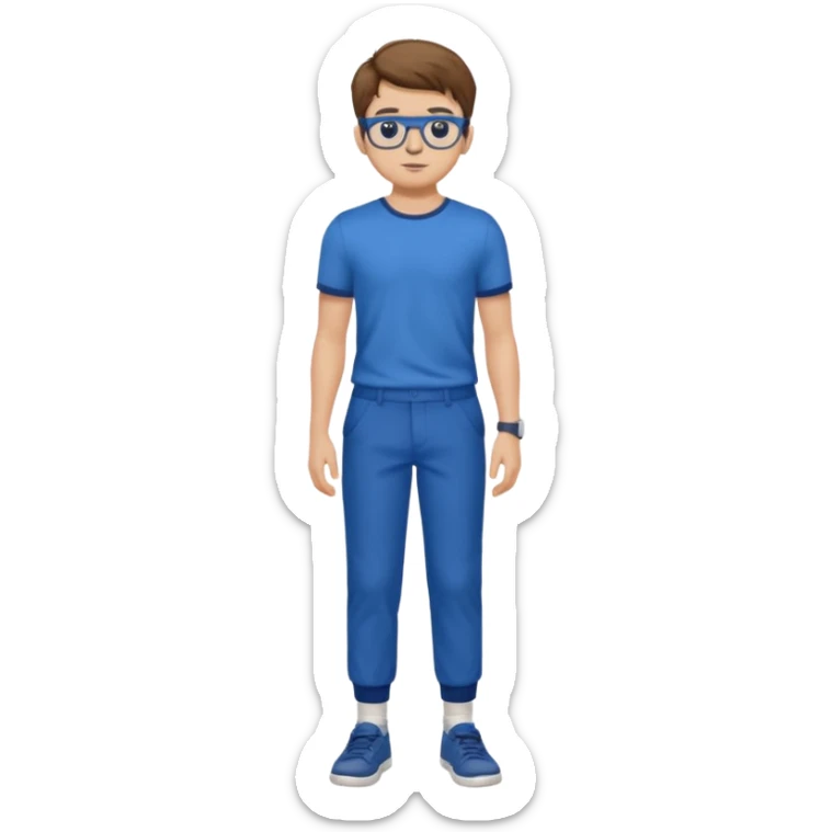 jeune homme garçon taille moyenne corpulence maigre cheveux chatain court yeux bleus lunettes photo de pieds en pantalon  sticker