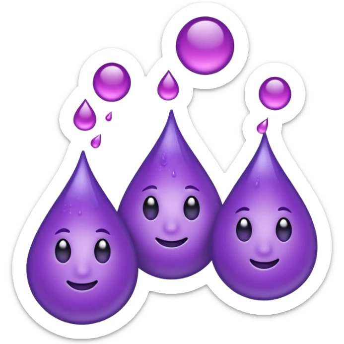 3 purple Drops with kool aids signature color, Juicy , no faces, just like the drops emoji 💦, just singular no extras, spraying left sticker