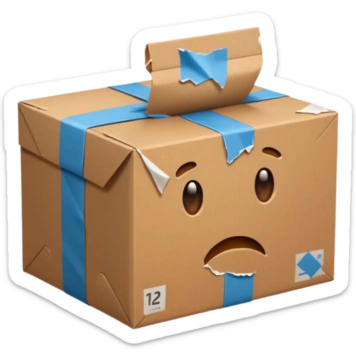 Generate a realistic emoji of a package being damaged. The emoji is simple and has no face sticker