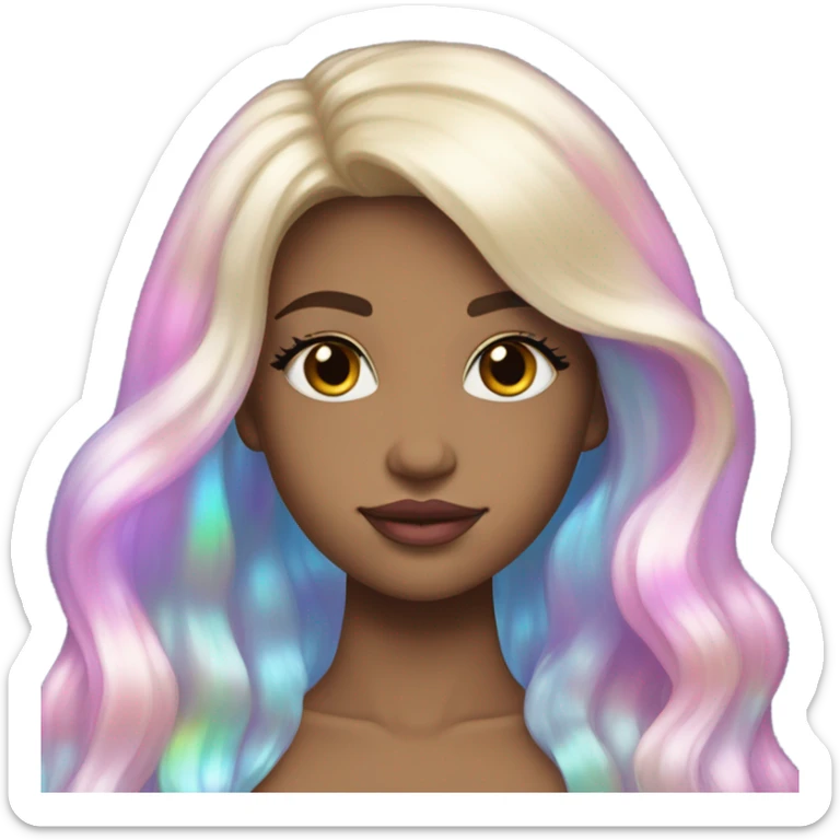 mermaid, magical, blonde hair, pink lips, iridescent, mystical, shiny, holographic, straight hair with highlights sticker