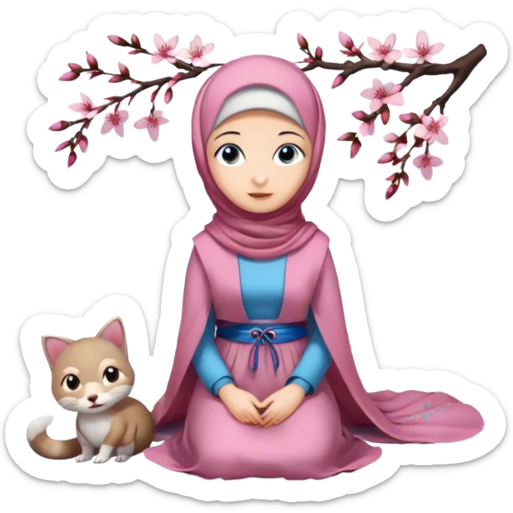 Turkish beautiful finish Konya girl blue eyes with hijab and cherry blossom dress long tailed on the floor  sticker