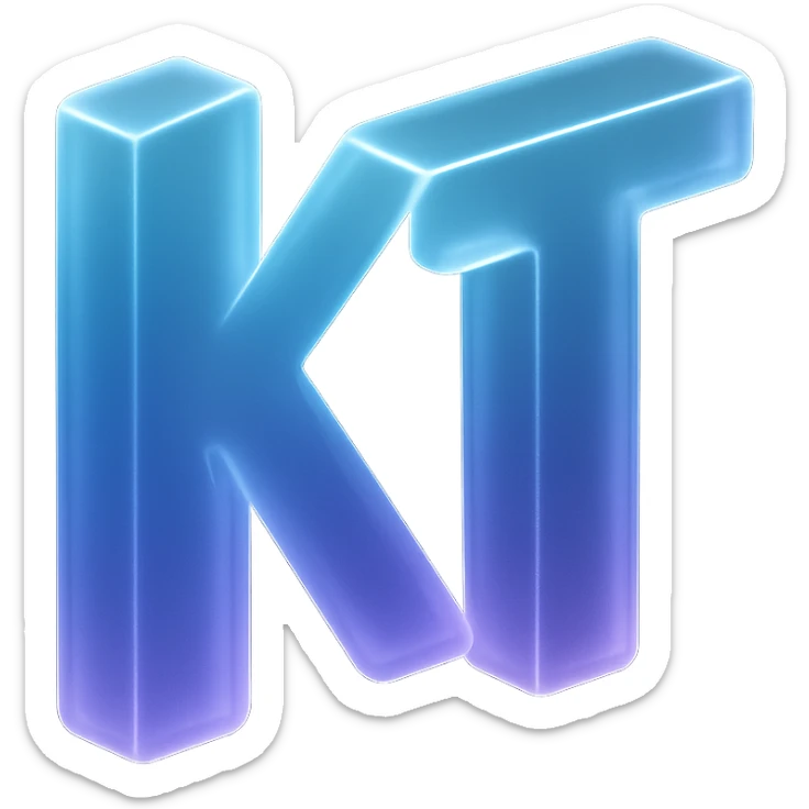 the letters KT with a fancy colorful gradient for the color with blue and purple, make it flat sticker
