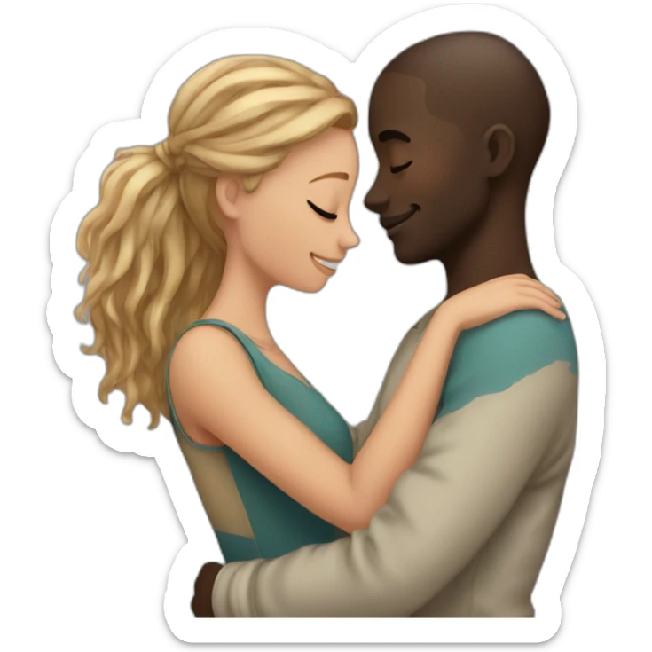African 28 year old boy hugging a European 25 year old girl sticker