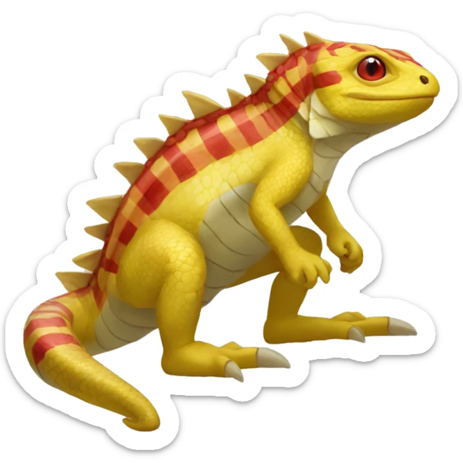 A Yellow Shiny Anthro-Scalie-Lizard-Reptile-Salamandrian-Fakémon with red stripes Full Body sticker