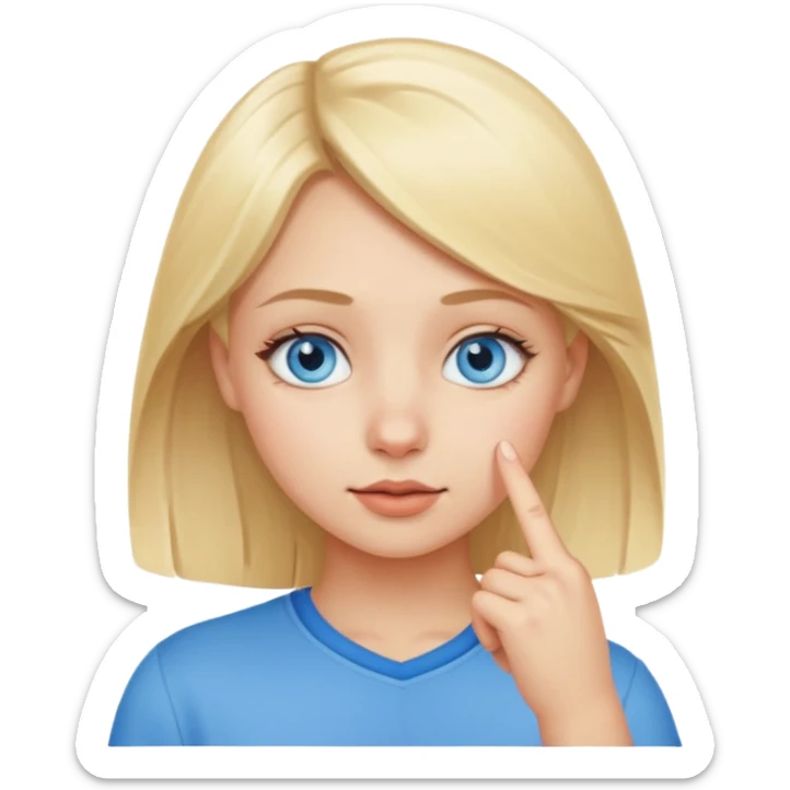 put a finger on the nose but In a cute way, bye a blond girl with blue yes  sticker