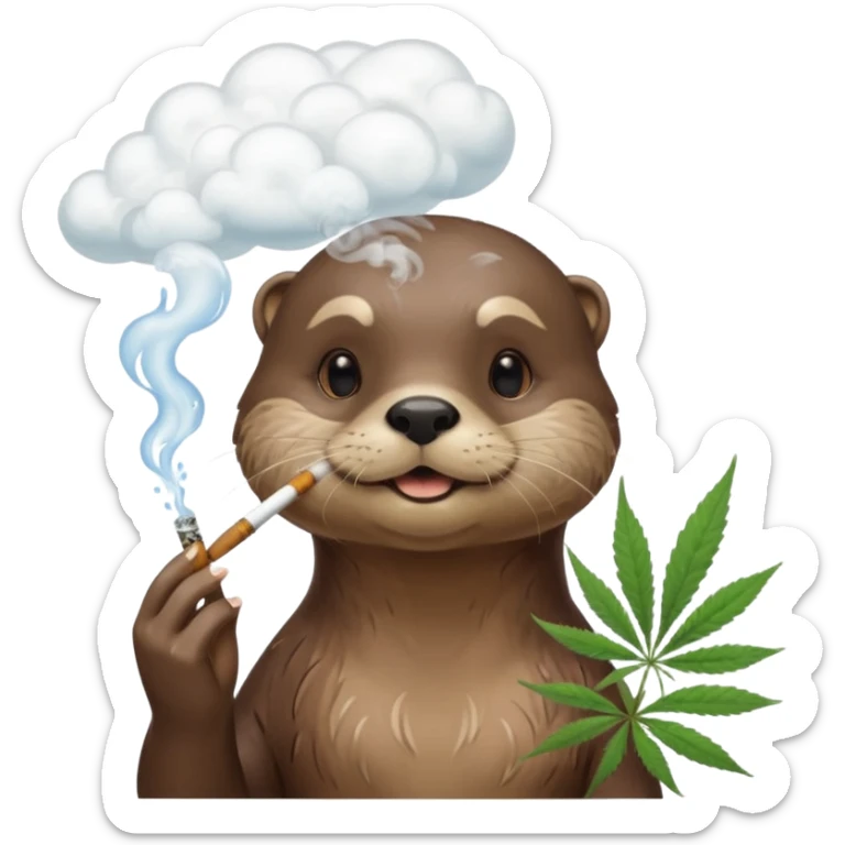 a female otter smoking a joint surrounded by marijuana fumes. a bit california hippy vibe sticker