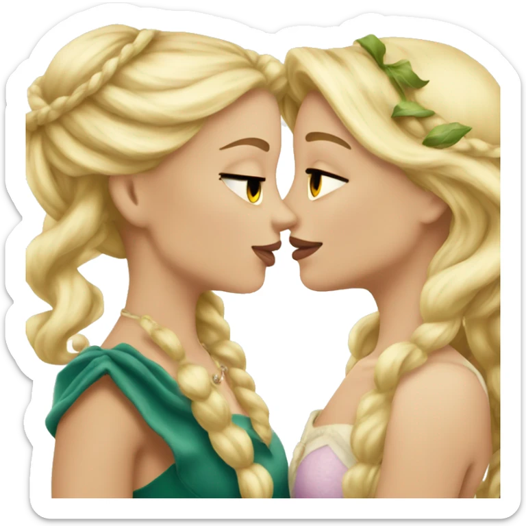 2 women princesses couple blonde kiss sticker