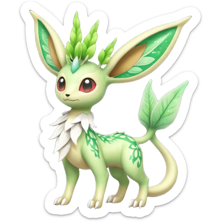 Sparkly White And Green Natural Flowery Colorful Leafeon-Flygon-Celebi-Fakémon-hybrid-creature (full body)  sticker
