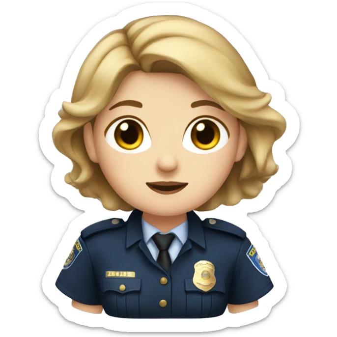 a girl with brown hair that is blond at the ends and wearing a police uniform sticker
