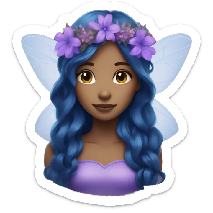 purple and blue brunette fairy with long hair and flower crown sticker