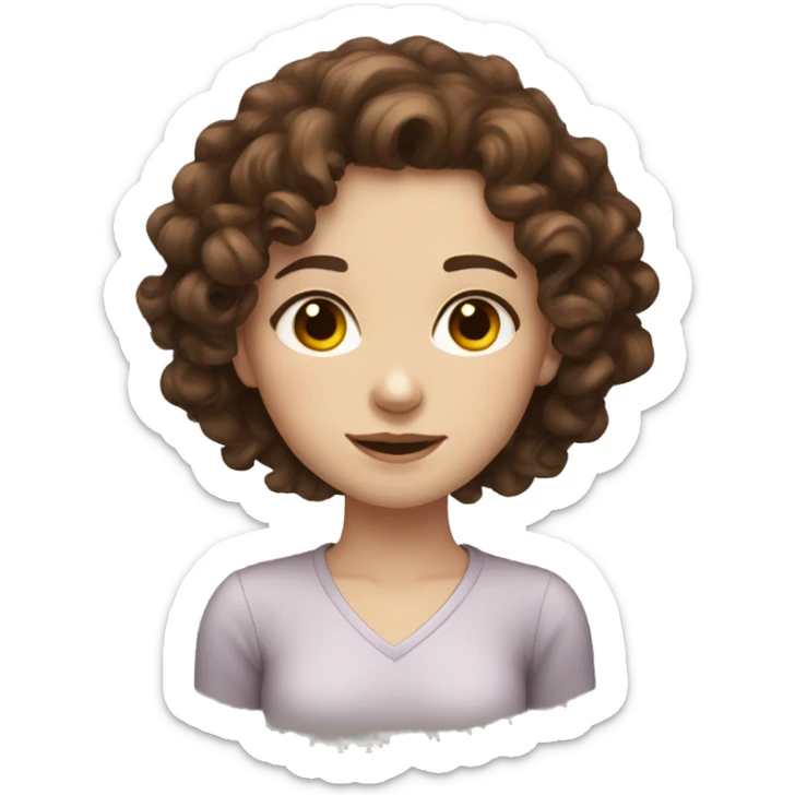 girl, pale skin, curly brown hair, dark brown ey sticker