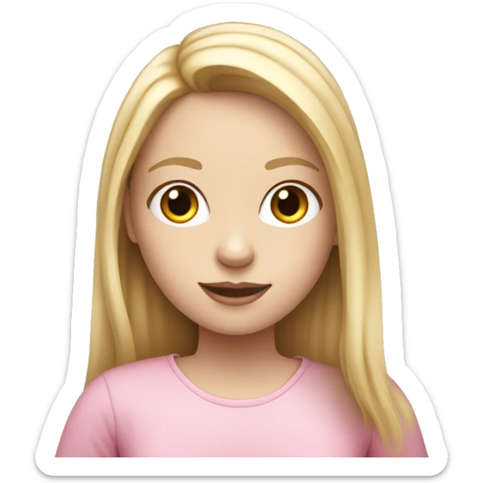 Girl with pale skin and with blond long  hair and  typing on pink MacBook   sticker