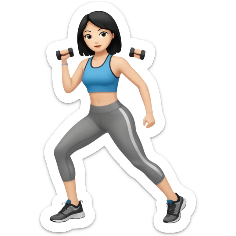 white woman with black hair doing fitness sticker