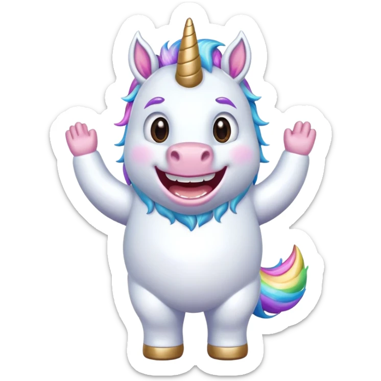 Unicorn body with Bigfoot feet wide grin sparkle in the eye ￼ sticker