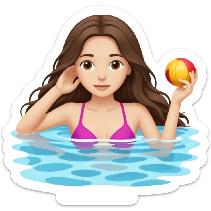  beautiful pale brunette girl with long hair relaxing in the pool sticker