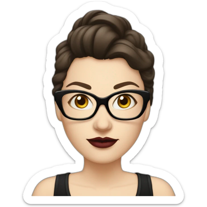 Sexy-Caucasian-Mum-woman-goth-long-brown-hair-standing-wearing-glasses-plus-size-upturned-nose sticker