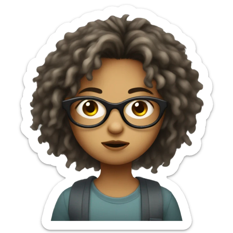 a girl with messy hair, not beautifull, wearing big glasses and ugly, with big eyes sticker
