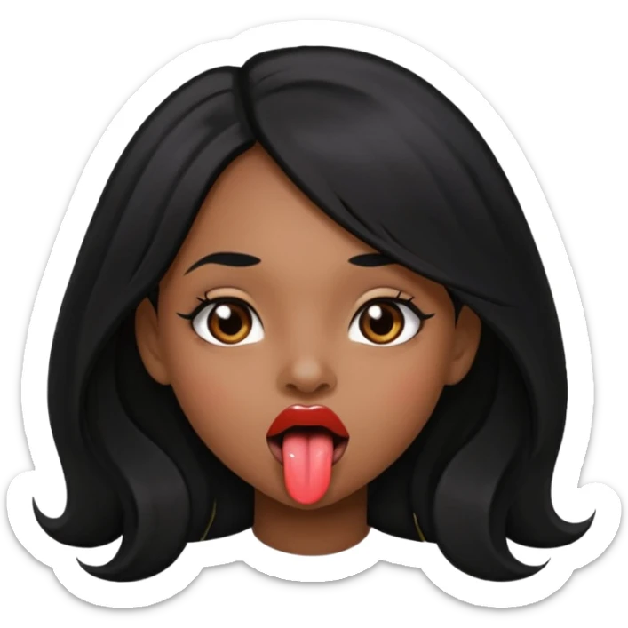 Black Girl sticking out tongue long black hair brown eyes  pretty lips  sticker