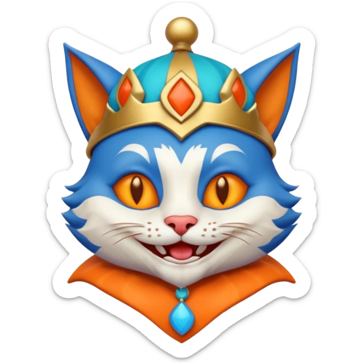 crazy colorful cute little cat jolly joker from poker, medieval, vintage, court jester, mac os icon, blue color sticker