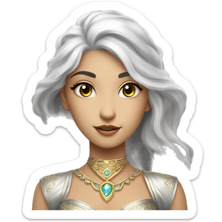 A Veela is a mesmerizing creature with silvery-gold hair, radiant skin, and entrancing eyes. They exude an aura of allure and enchantment, capable of captivating those around them with their graceful presence and melodic voices. sticker