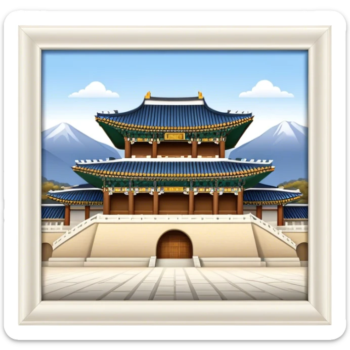 Cinematic Realistic Gyeongbokgung Palace Landmark Emoji, depicted with regal historic architecture rendered with intricate detail and majestic, dynamic lighting. sticker