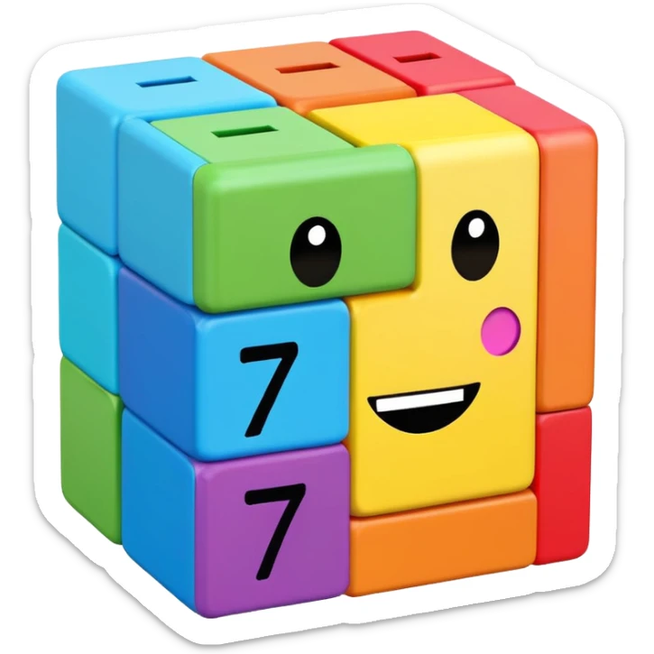 Rainbow square shaped character with a means it's numberblocks seven sticker