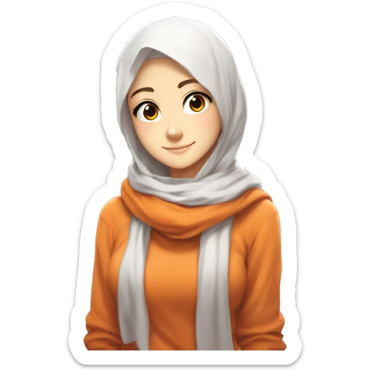 anime girl hijab sweet white skinned peanime female adventurer in orange sweater aangles right angle sticker
