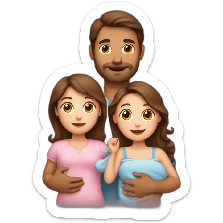 Brown hair father, long Brown hair mother holding a baby girl sticker