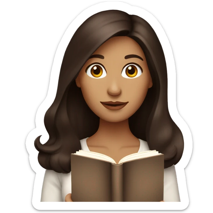 Long dark brown hair with mahogany brown eyes woman reading a book sticker
