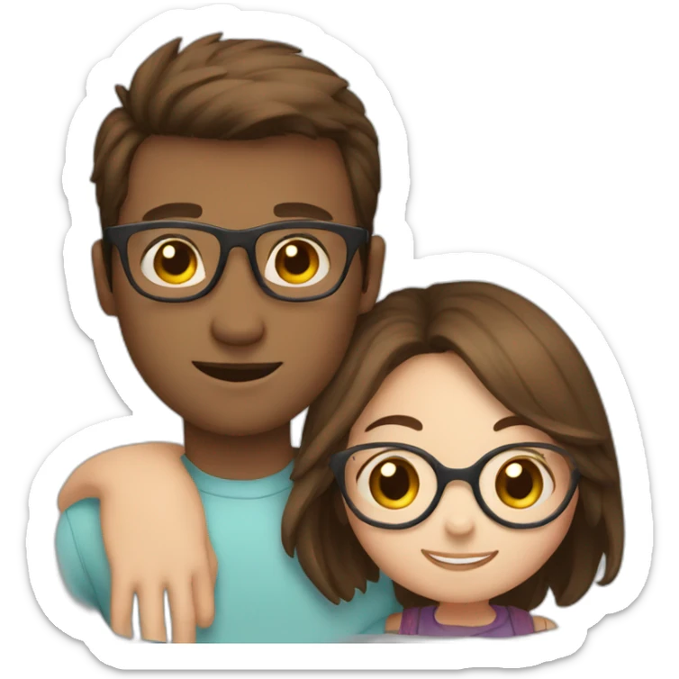 a girl with brown hair in glasses hugs a guy with brown hair sticker