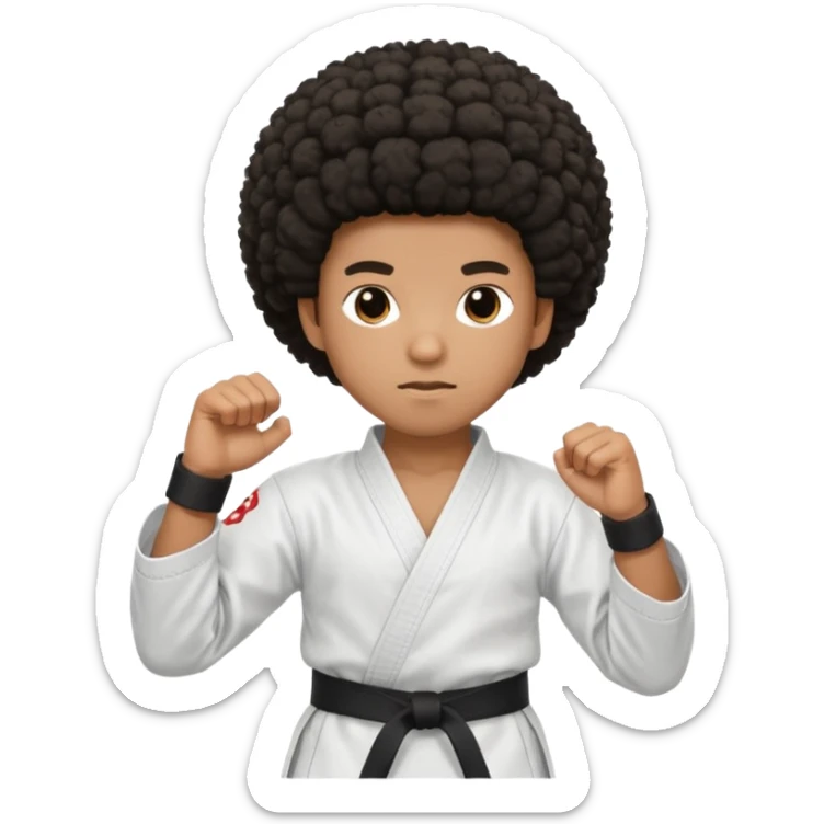 black karate instructor with afro hair and a low taper haircut, and a small fade on the sides sticker