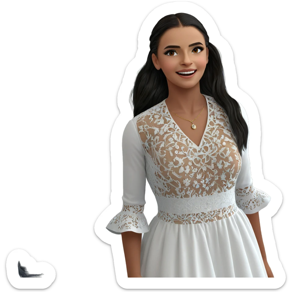 smiling girl in white dress sticker