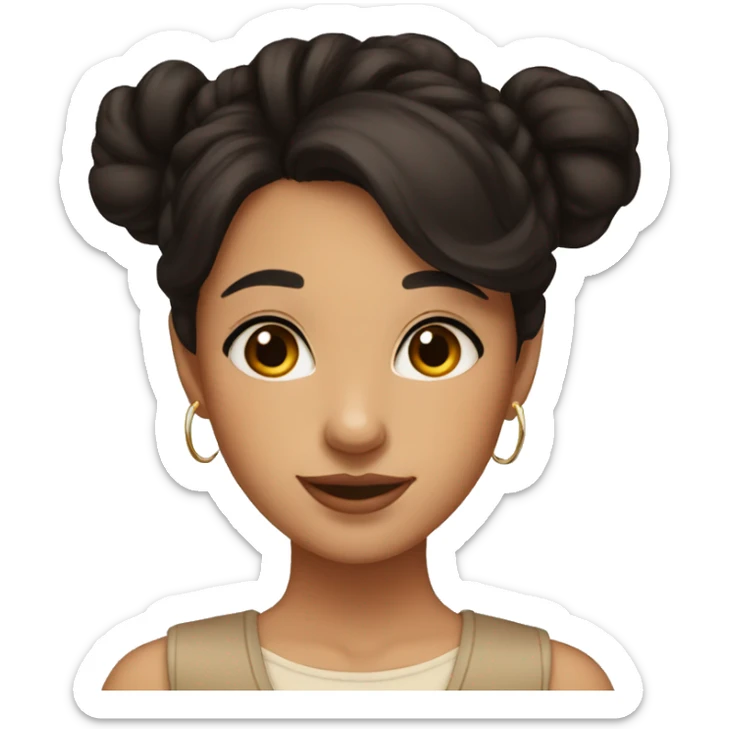 girl, big nose, black hair in bun, hoop earrings, brown eyes, tan skin, freckles sticker