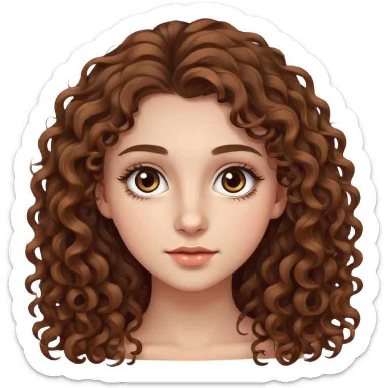20-year-old woman with long curly brown hair, small hazel eyes, long eyelashes sticker