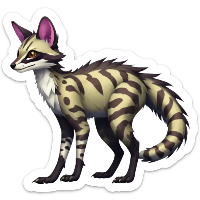 Feral Rare Fantasy dark colorful Vernid-Sergal-Genet-species by LiLaiRa, random markings, tufted tail, tufted ears, full body sticker