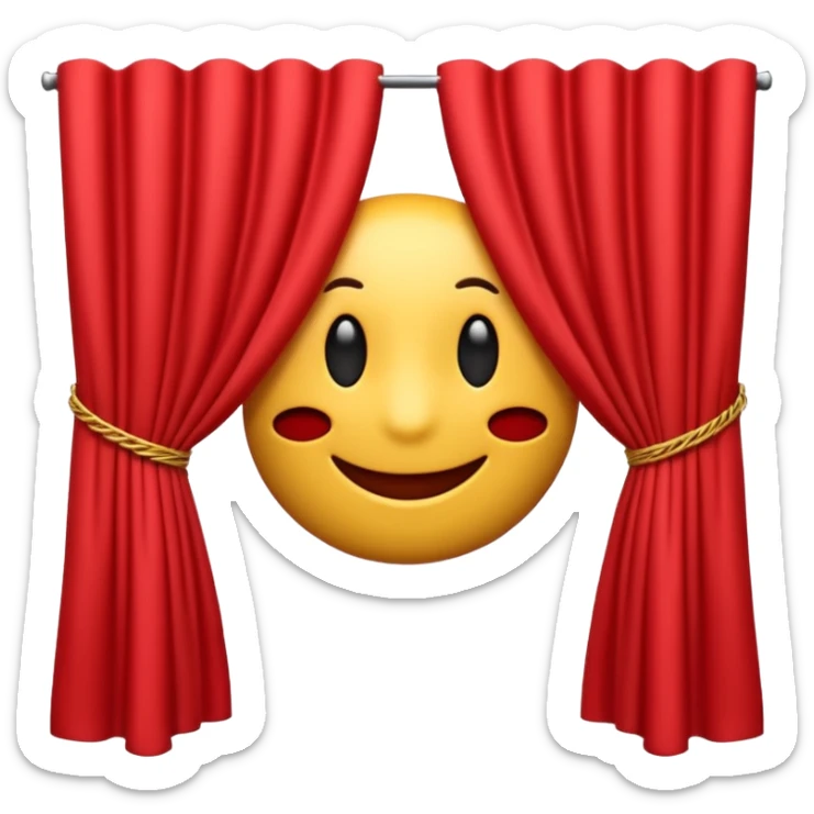 A 3D emoji of red theater curtains in , slightly parted in the middle with soft folds. Glossy, smooth texture, minimal Apple-style rendering, isolated on a white background.




 sticker