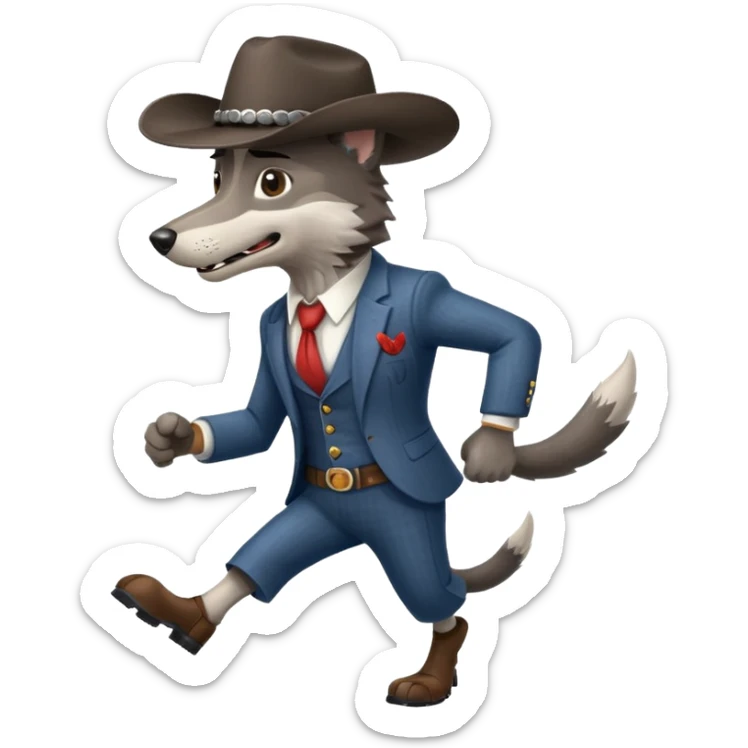 Big muscler grey wolf hound with cowboy hat and suit. With big bold letters spelling “RUNNER” sticker