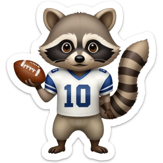 Raccoon pointing in an American football jersey sticker