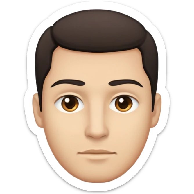 close-up of man face only with medium eyes, medium light skin tone, dark hair, no neck visible, just the face sticker